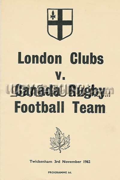 1962 London Clubs v Canada  Rugby Programme